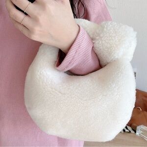 White teddy bag lamb wool winter handbag